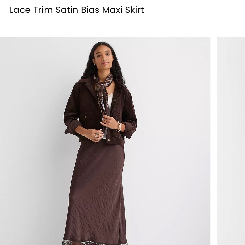 LOFT Brown Lace Trim Satin Bias Maxi Skirt